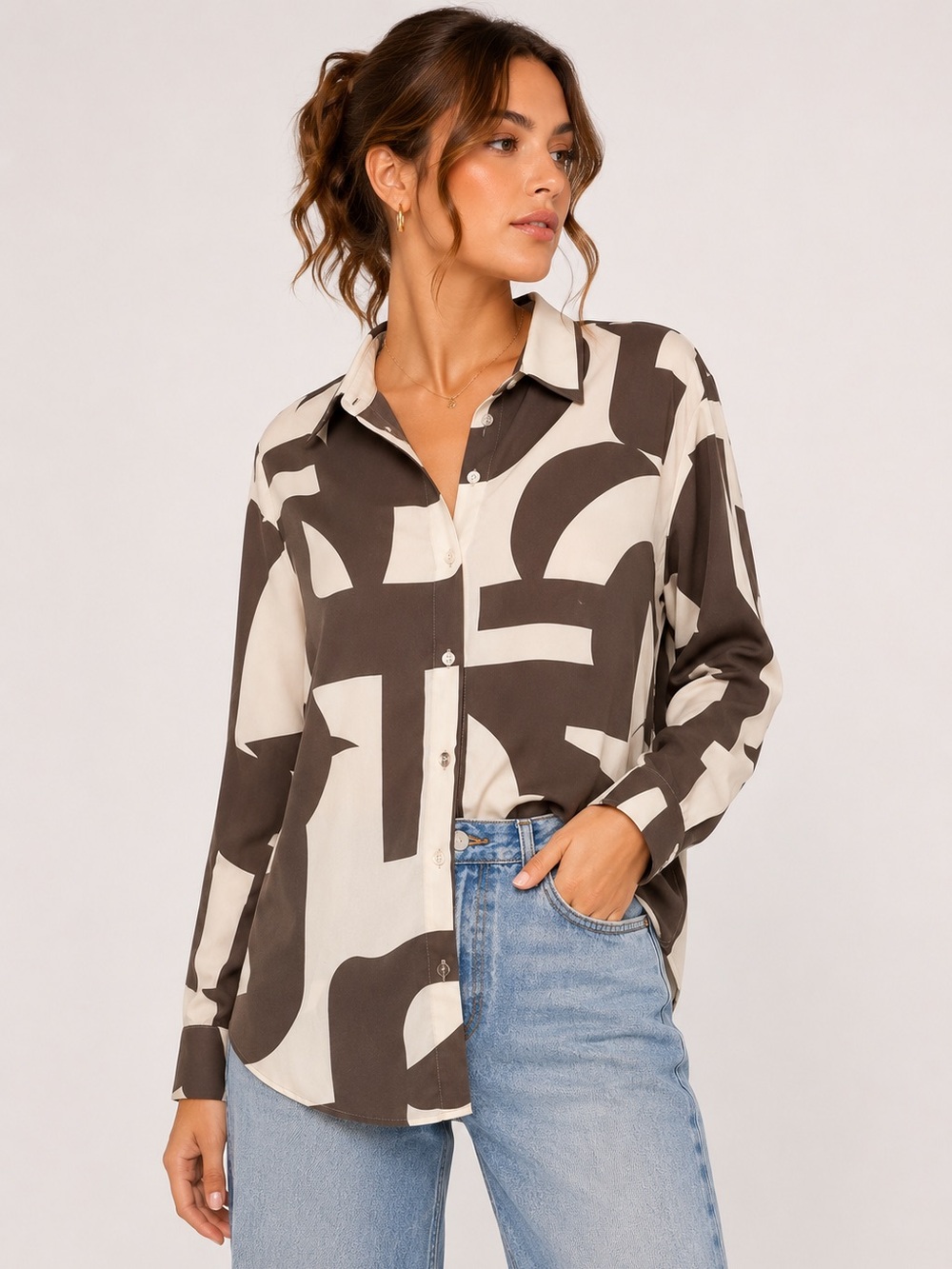 Forever 21 Abstract Print Button Down Blouse Size Small